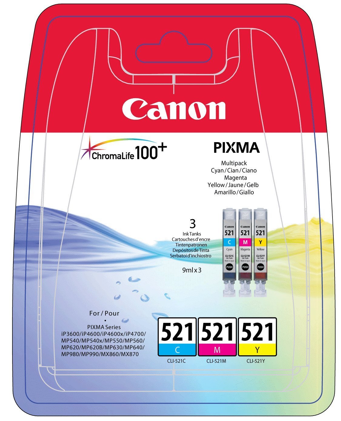Canon Multipack ciano/magenta/giallo CLI-521z 2934B010 confezione