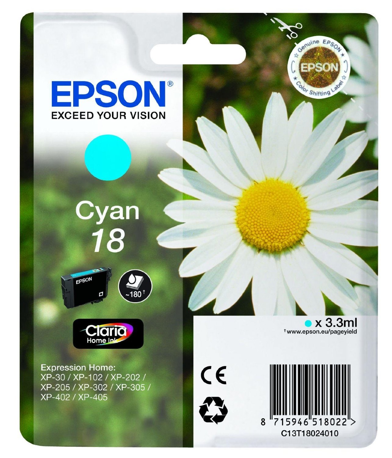 Epson Cartuccia d`inchiostro ciano C13T18024010 T1802