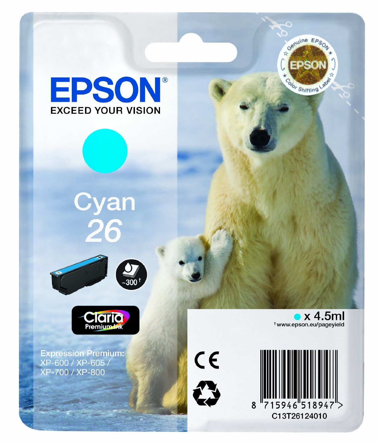 Epson Cartuccia d`inchiostro ciano C13T26124010 T2612